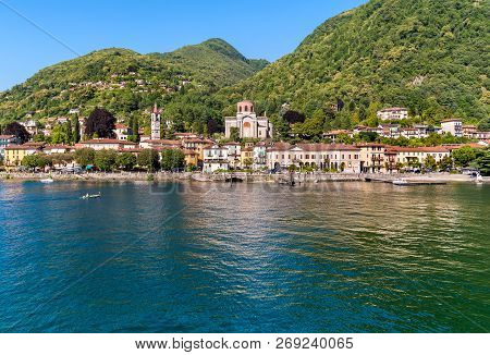 View Of Laveno Mombello, Is The Tourism Capital Of The Eastern Shore Of Lake Maggiore In Province Of