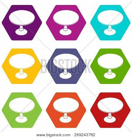 Round Table Icons 9 Set Coloful Isolated On White For Web