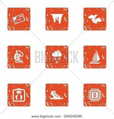 Eternal Winter Icons Set. Grunge Set Of 9 Eternal Winter Icons For Web Isolated On White Background