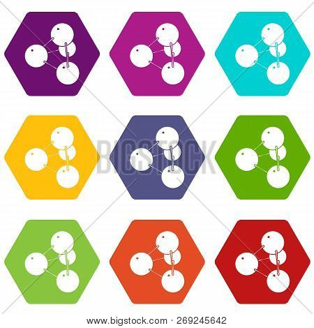 Pyramide Molecule Icons 9 Set Coloful Isolated On White For Web