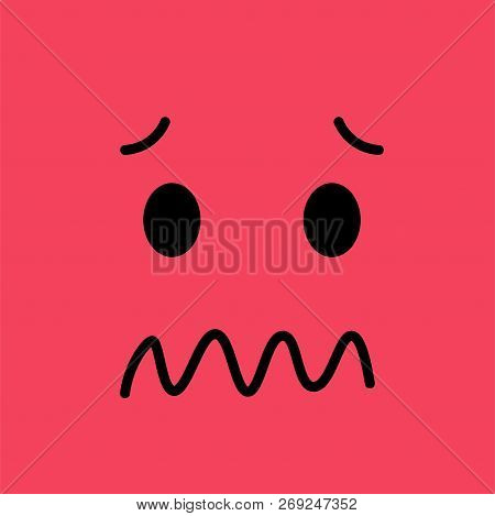 Confused Funny Emotion Emoji Face. Sad Face On Pink Background. Simple Emoticons Pictograms. Vector 