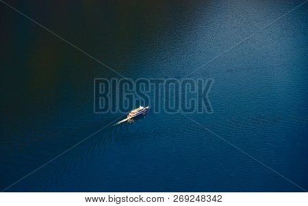 Aerial Picture Showing Passenger Boat On Lake Of Lucerne