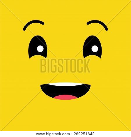 Laughing Funny Emotion Emoji Face. Smile Face On Yellow Background. Simple Emoticons Pictograms. Vec