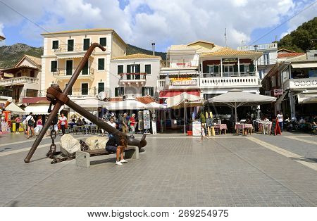 Paxos Harbour, Greece - October 01, 2017 : Paxos Tourist Visiting The Small Island South Of Corfu A 