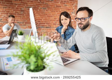 Developing Programming And Coding Technologies. Website Design. Programmer Working In A Software Dev