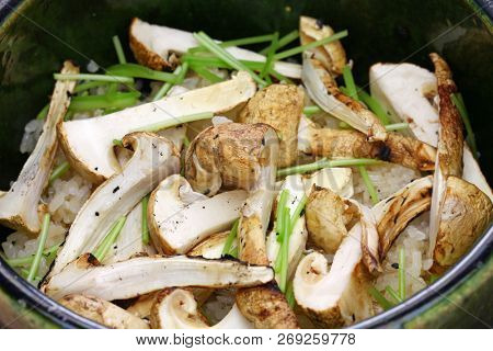 matsutake gohan, rice cooked with matsutake mushroom, japanese food