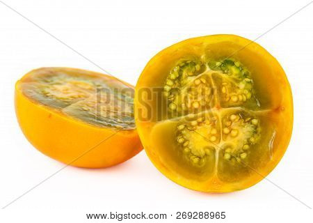 Typical Colombian tropical exotic fruit called lulo (Solanum quitoense)