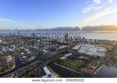 Superb Clear View Towards Broadbeach And Surfers Paradise In The Gold Coast At Sunrise From A Hot Ai