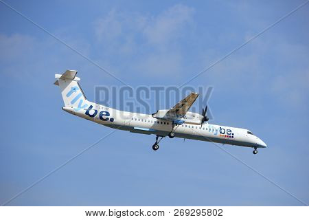 Amsterdam, The Netherlands - July 21st 2016: G-ecot Flybe De Havilland Canada Dhc-8, Approaching Pol