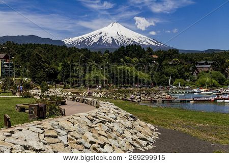 View Of The Villarrica Volcanoe From A Lake