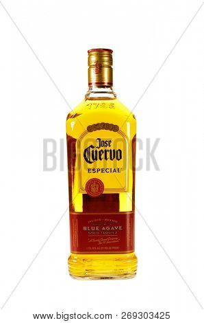 Colbert, WA - April 1, 2017: Jose Cuervo Mexican tequila isolated on white