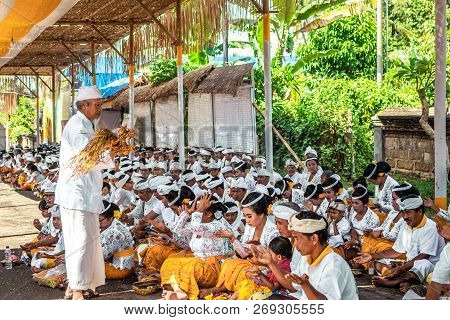 Bali, Indonesia - October 9, 2018: Holyman On A Traitional Balinese Hindu Ceremony In Ubud.
