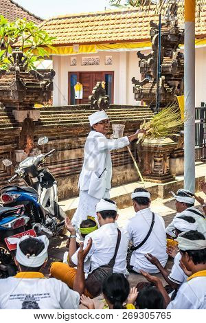 Bali, Indonesia - October 9, 2018: Holyman On A Traitional Balinese Hindu Ceremony In Ubud.