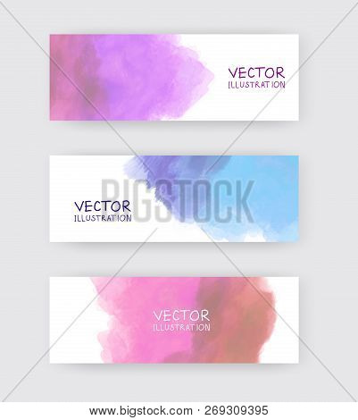 Vector Red, Coral, Blue Banner Shapes Collection Isolated On White Background. Hand Drawn Abstract P