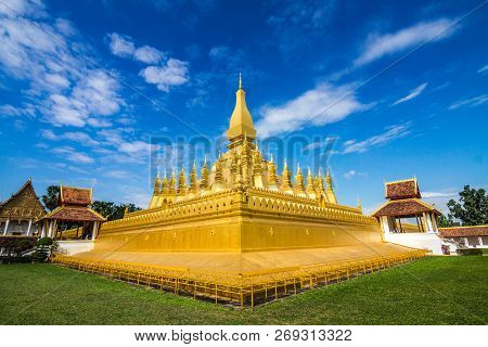 Pha That Luang, Gold-covered Large Buddhist Stupa In The Centre Of The City Of Vientiane, Laos