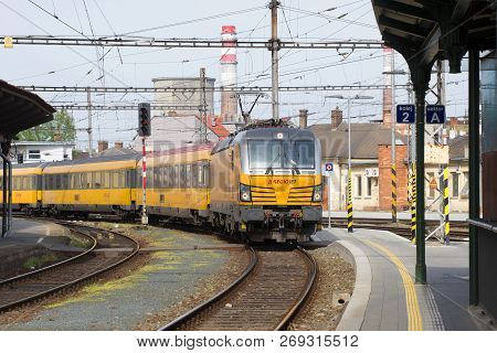 Brno, Czech Republic - April 24, 2018: The Passenger Train Of The Regiojet Transport Company Arrives