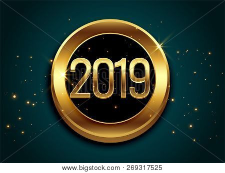 2019 Golden Shiny Label Design Background Vector Illustration
