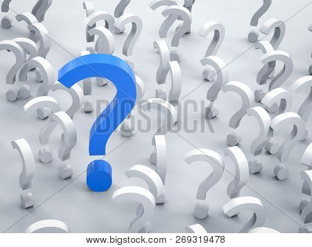 3d Rendering Blue Question Mark With White Question Marks On White Background