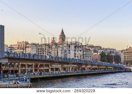 Istanbul, Turkey - September 12, 2017: This Is A View Of The Galata Bridge And The Galata Tower At S