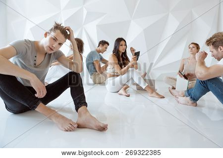 Problem Of Communication Concept. Groups Of Different People Sitting Randomly And Ignoring Each Othe