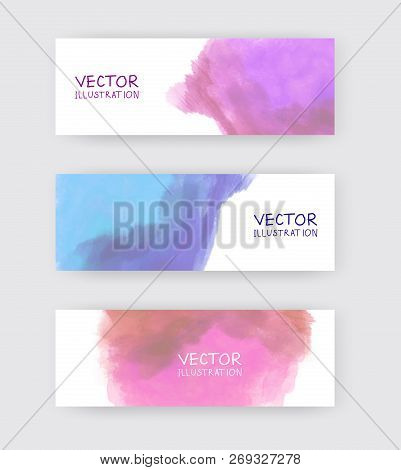 Vector Red, Coral, Blue Banner Shapes Collection Isolated On White Background. Hand Drawn Abstract P