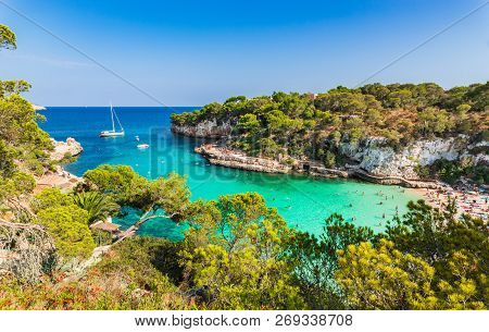 Beautiful View Of Idyllic Bay Beach Cala Llombards, Mallorca Island, Spain