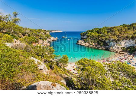 Beautiful View Of Cala Llombards Beach, Idyllic Bay On Majorca Islands, Spain