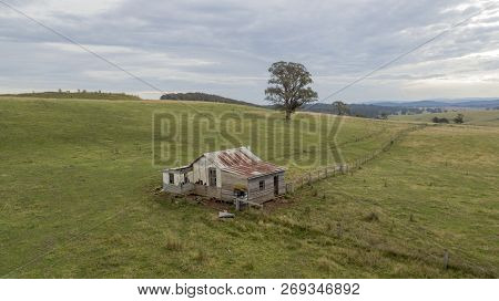 Abandoned House On The Hill Aerial Photo