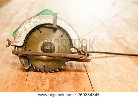 Circular Saw Or Power Saw On Wooden Background Tool Woodcraft Object Isolated