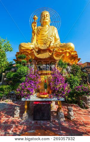 The Golden Buddha Statue Or Thien Vien Van Hanh In Dalat City In Vietnam