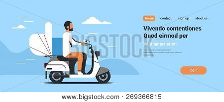 African American Man Riding Scooter With Thumb Up Like Icon Lovely Feedback Concept Isolated Flat Ho