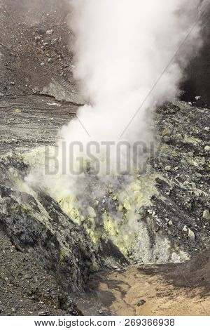 Lokon Volcano Crater View In Sulawesi, Indonesia