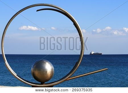Limassol, Cyprus, November 16th, 2018: Frozen Wave Sculpture By Victor Bonato On The Molos Promenade