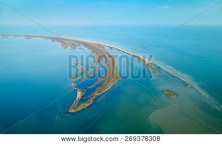 aerial view of Sacalin Island, newly formed in the Black Sea near Sfantu Gheorghe, Romania