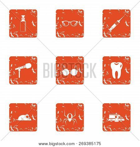 Bane Icons Set. Grunge Set Of 9 Bane Icons For Web Isolated On White Background