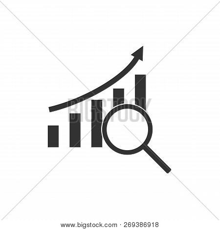 Magnifying Glass, Graph, Chart Icon. Vector Illustration, Flat Design.
