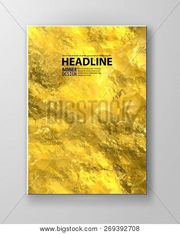 Gold Foil Texture Background. Realistic Golden Vector Elegant Brochure, Shiny And Metal Gradient Tem
