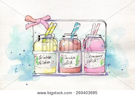 Milkshake Milk Watercolor Sketch Blots Paper Texture