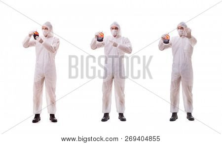 Epidemiologist with blood sample isolated on white background