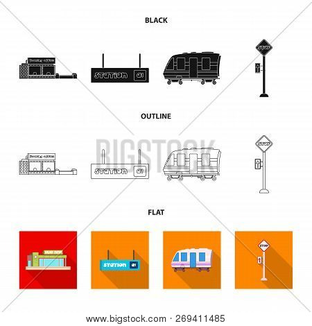 Vector Design Of Train And Station Icon. Collection Of Train And Ticket Vector Icon For Stock.