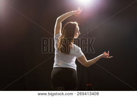 Hip-hop, Jazz-funk, Tecktonik, Waacking, Trance And Street Dances Concept - Young Woman Dancing Jazz