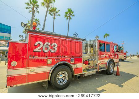 Los Angeles, Santa Monica, California, United States Of America - August 21, 2018: American Fire Tru