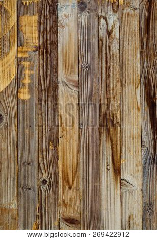 Close up of grunge and whethered pine wood textured panel. Old wooden planks.
