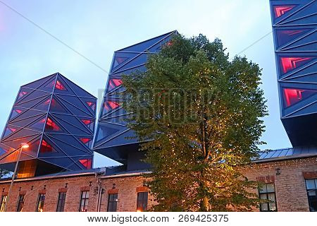 Tallinn, Estonia - August 30, 2018: Modern Architecture In Rotermann Quarter In The Evening
