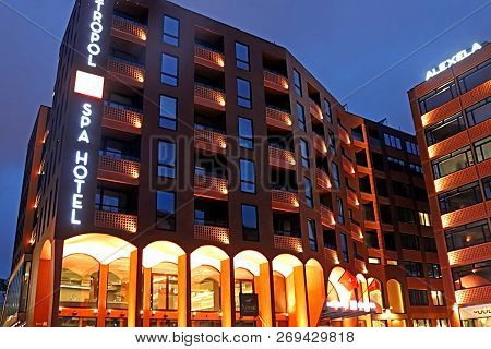 Tallinn, Estonia - August 30, 2018: Modern Architecture Of Metropol Hotel In Rotermann Quarter In Th