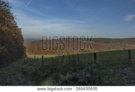 Meadows And Forest Over Pitin Town In Moravia Region Near Slovakia Border
