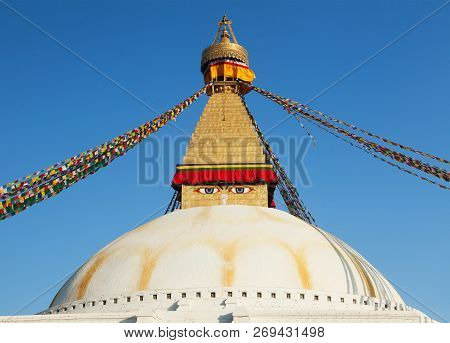 Boudha, Bodhnath Or Boudhanath Stupa With Prayer Flags, The Biggest Buddhist Stupa In Kathmandu City