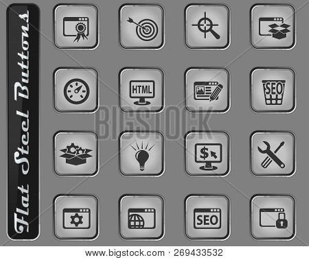 Seo And Development Vector Web Icons On The Flat Steel Buttons