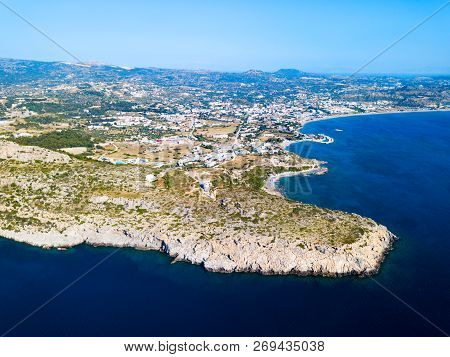Ladiko Beach And Anthony Quinn Bay Aerial Panoramic View In Rhodes Island In Greece