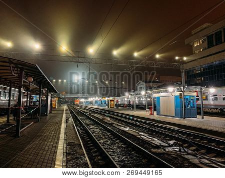 Rostov-on-don, Russia - Circa November 2018 : Railways Station Of Rzd In Rostov-on-don At Night, Pas